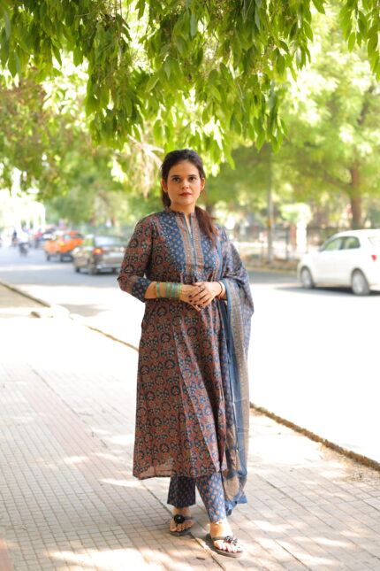 Blue pakistani suit with emb and lace work