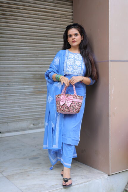 Emb blue suit with white emb